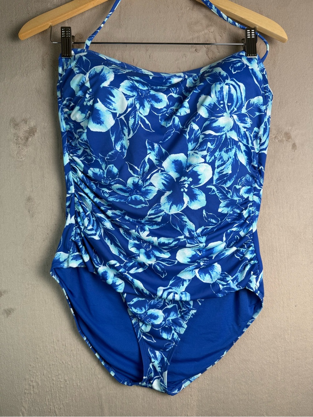 Tommy Bahama Blue Floral Ruched One Piece Swimsuit 14